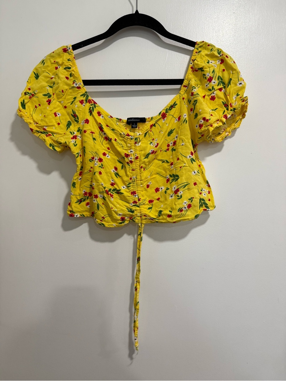 Ambiance Yellow Floral Puff-Sleeve Crop Top